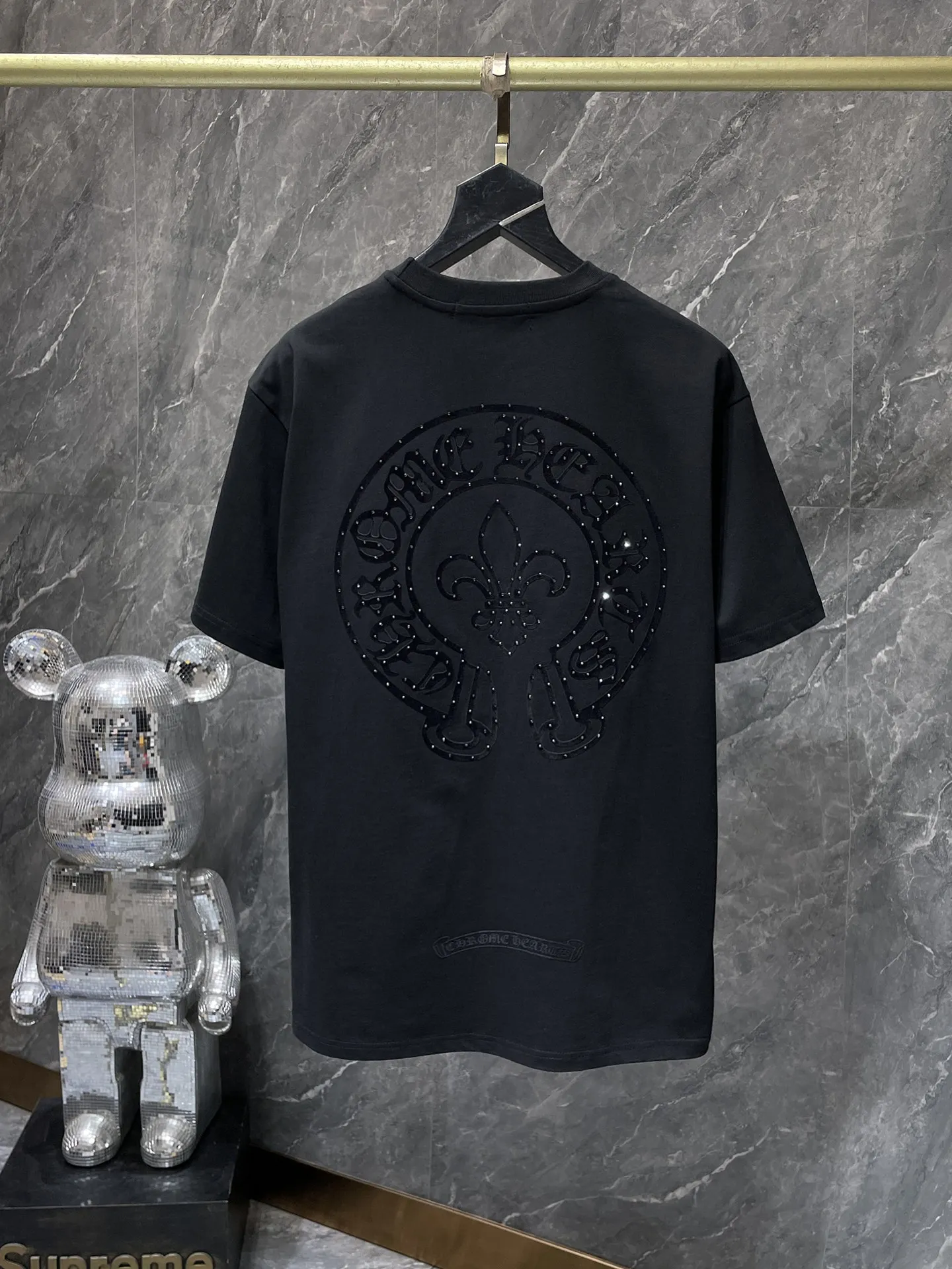 P160 New in summer Chrome Hearts 25ss High-weight environmentally friendly high-quality top fabric 280g Chrome flocking hot diamond cross horseshoe short sleeves counter synchronization 1:1 replica version Recommended colors: white, black
